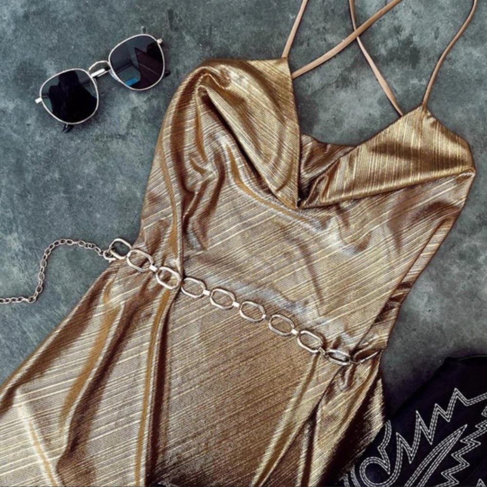 12th Tribe Gold Trina Cowl Neck Slip Dress